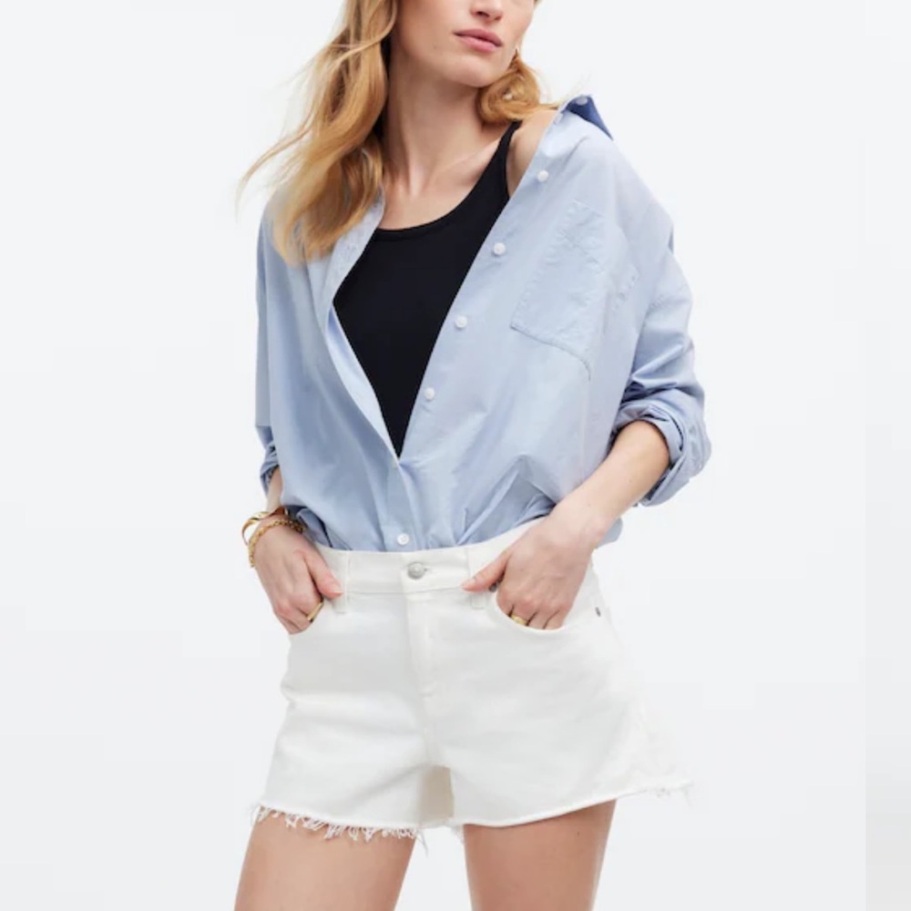 NEW NWT Madewell The Low-Rise Boyfriend White Denim Shorts